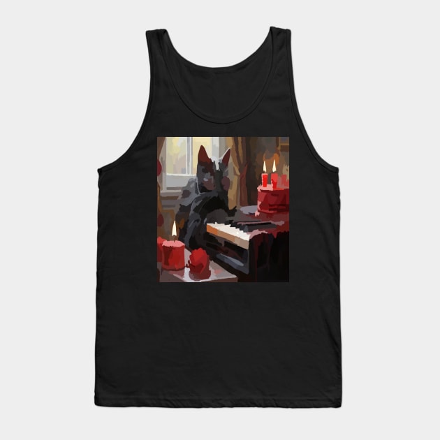 watercolor black cat playing piano Tank Top by Catbrat